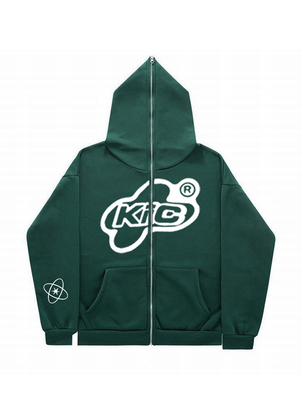 Sudadera con capucha extragrande con cremallera y estampado para hombre-3