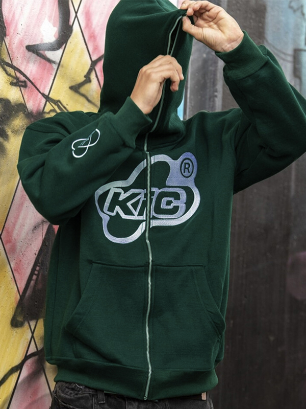 Sudadera con capucha extragrande con cremallera y estampado para hombre-1