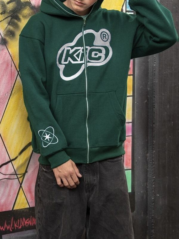 Sudadera con capucha extragrande con cremallera y estampado para hombre-2