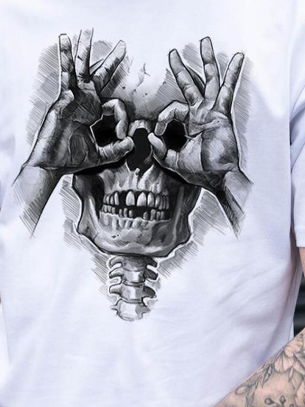 Calavera con OK Pattern Graphic Casual Camiseta con estampado negro-2