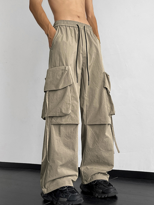 Pantalones cargo con cordón y múltiples bolsillos para hombre-2
