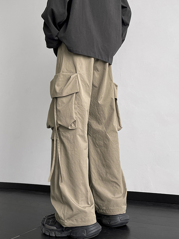 Pantalones cargo con cordón y múltiples bolsillos para hombre-1