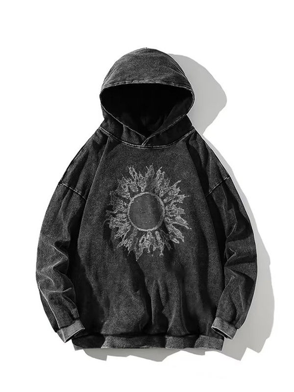 Sudadera con capucha extragrande con estampado de sol desgastado para hombre-3